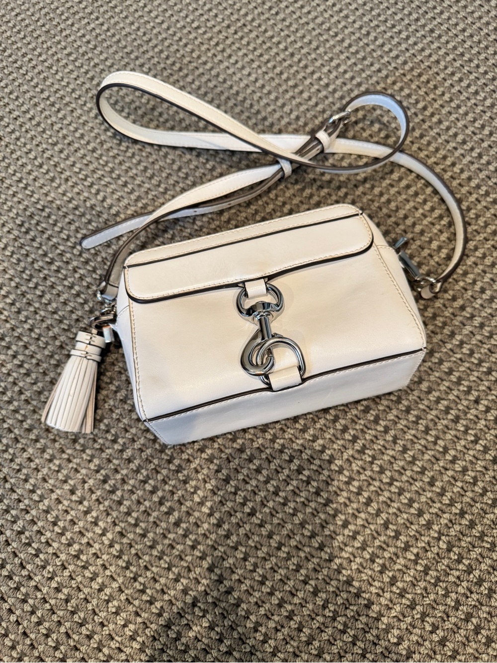 Cream Leather Crossbody Bag with Silver-Tone Hardware